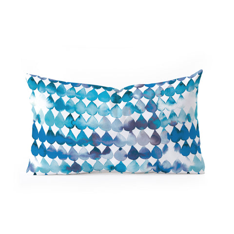Ninola Design Rainbow Raindrops Blue Oblong Throw Pillow