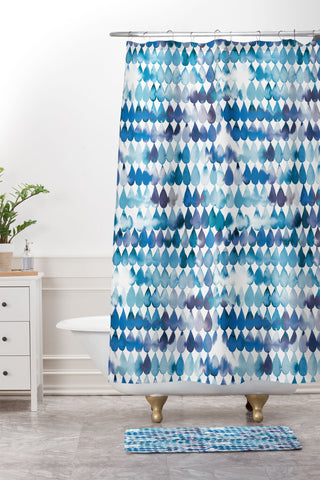 Ninola Design Rainbow Raindrops Blue Shower Curtain And Mat