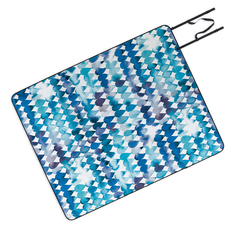 Ninola Design Rainbow Raindrops Blue Picnic Blanket