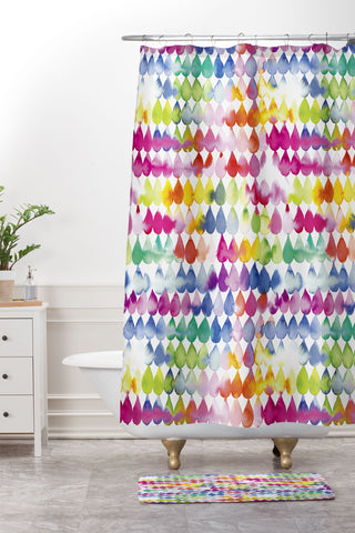Ninola Design Rainbow Raindrops Colorful Shower Curtain And Mat