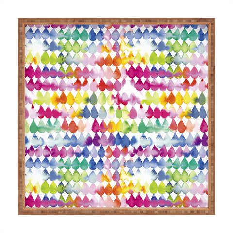 Ninola Design Rainbow Raindrops Colorful Square Tray