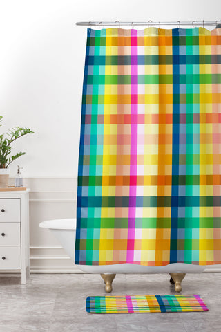 Ninola Design Rainbow Spring Gingham Shower Curtain And Mat