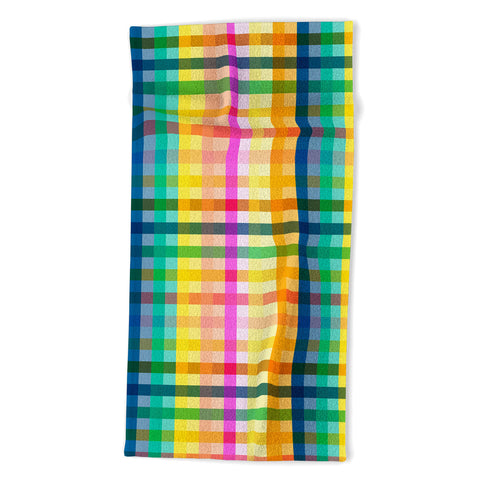 Ninola Design Rainbow Spring Gingham Beach Towel