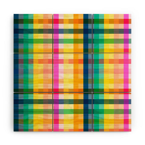 Ninola Design Rainbow Spring Gingham Wood Wall Mural