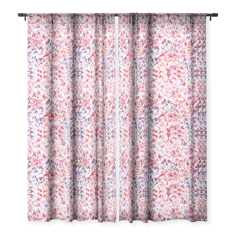 Ninola Design Red flowers and plants ivy Sheer Window Curtain