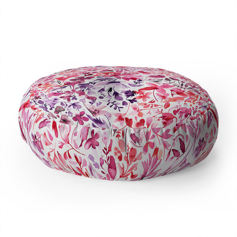 Ninola Design Red flowers and plants ivy Floor Pillow Round