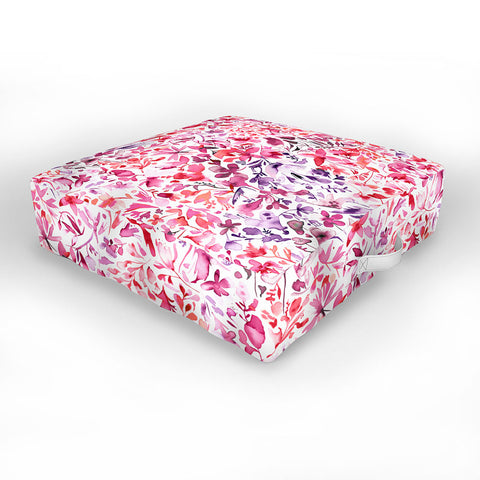 Ninola Design Red flowers and plants ivy Outdoor Floor Cushion