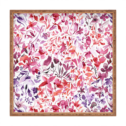 Ninola Design Red flowers and plants ivy Square Tray