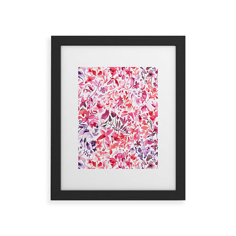Ninola Design Red flowers and plants ivy Framed Art Print