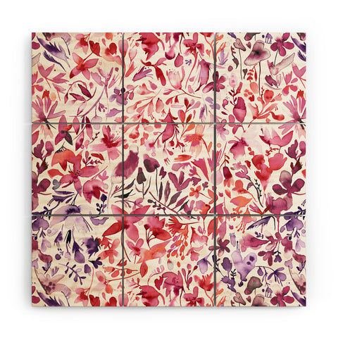 Ninola Design Red flowers and plants ivy Wood Wall Mural