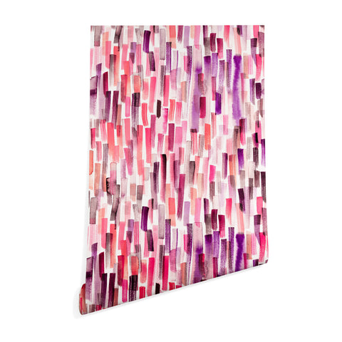 Ninola Design Red Modern Brushstrokes Painting Stripes Wallpaper