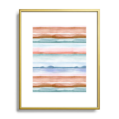 Ninola Design Relaxing Stripes Mineral Copper Metal Framed Art Print