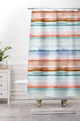 Ninola Design Relaxing Stripes Mineral Copper Shower Curtain And Mat