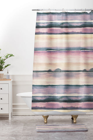 Ninola Design Relaxing Stripes Mineral Lilac Shower Curtain And Mat