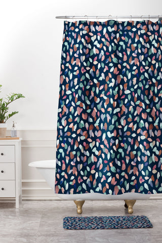 Ninola Design Romance Petals Navy Shower Curtain And Mat