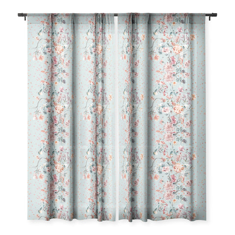 Ninola Design Romantic Bouquet Blue Sheer Window Curtain