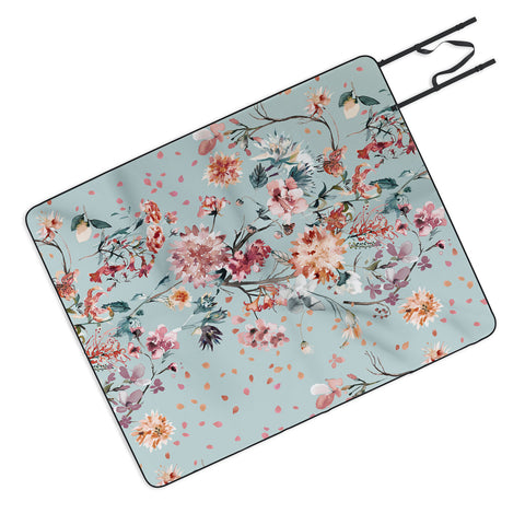 Ninola Design Romantic Bouquet Blue Outdoor Blanket