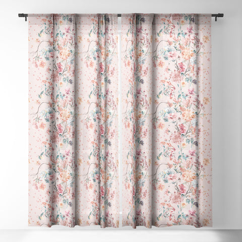Ninola Design Romantic bouquet Pink Sheer Window Curtain