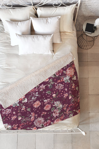 Ninola Design Romantic Bouquet Purple Fleece Throw Blanket