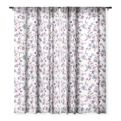 Ninola Design Romantic Roses Bouquet Mauve Sheer Window Curtain