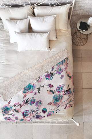 Ninola Design Romantic Roses Bouquet Mauve Fleece Throw Blanket