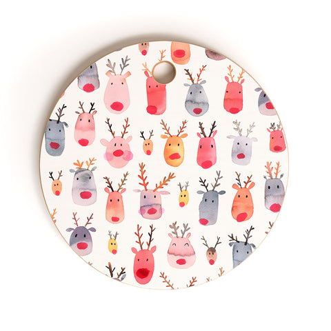 Ninola Design Rudolph Cute Reindeers Cutting Board Round