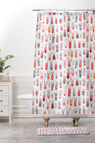 Ninola Design Rudolph Cute Reindeers Shower Curtain And Mat