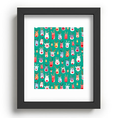 Ninola Design Rudolph reindeers green Recessed Framing Rectangle