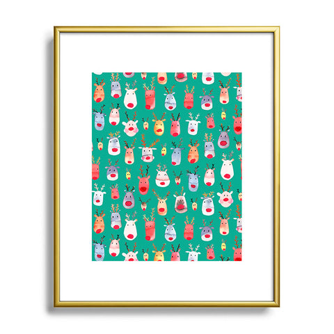 Ninola Design Rudolph reindeers green Metal Framed Art Print