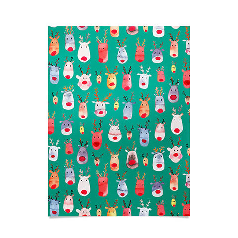 Ninola Design Rudolph reindeers green Poster