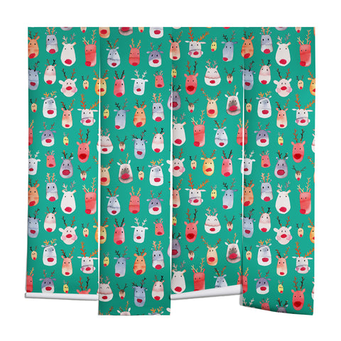 Ninola Design Rudolph reindeers green Wall Mural