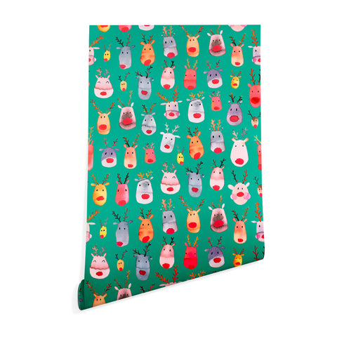 Ninola Design Rudolph reindeers green Wallpaper