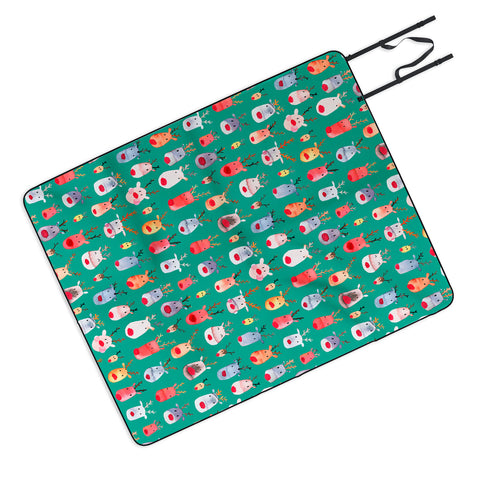 Ninola Design Rudolph reindeers green Picnic Blanket