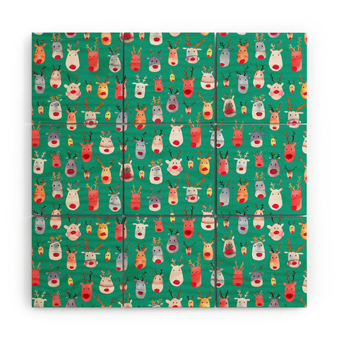 Ninola Design Rudolph reindeers green Wood Wall Mural