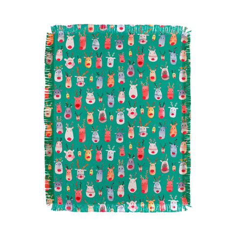 Ninola Design Rudolph reindeers green Throw Blanket