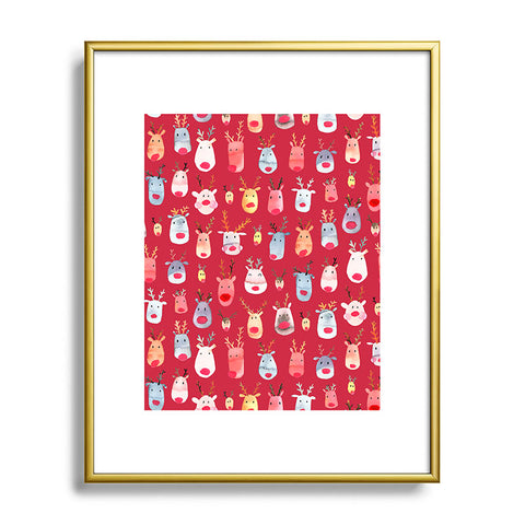 Ninola Design Rudolph Reindeers Red Christmas Metal Framed Art Print