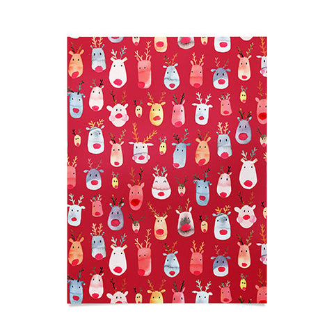 Ninola Design Rudolph Reindeers Red Christmas Poster