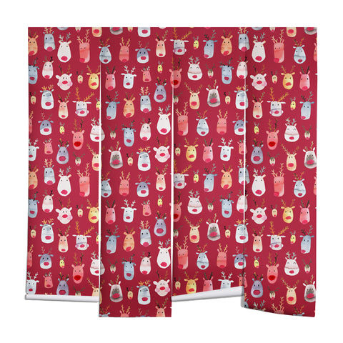 Ninola Design Rudolph Reindeers Red Christmas Wall Mural