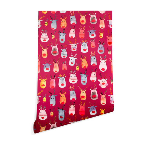 Ninola Design Rudolph Reindeers Red Christmas Wallpaper