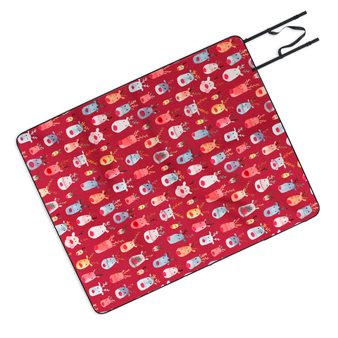 Ninola Design Rudolph Reindeers Red Christmas Picnic Blanket