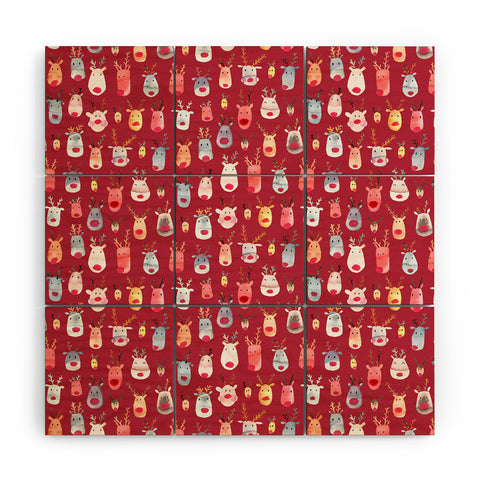 Ninola Design Rudolph Reindeers Red Christmas Wood Wall Mural