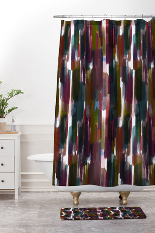 Ninola Design Rustic texture Dark red Shower Curtain And Mat