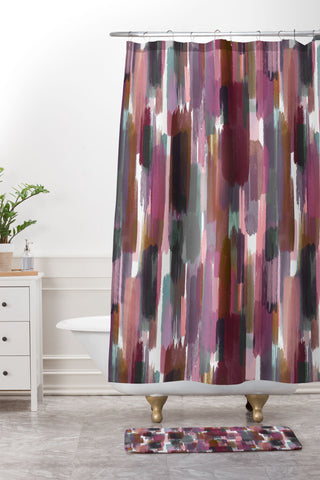 Ninola Design Rustic texture Red Shower Curtain And Mat