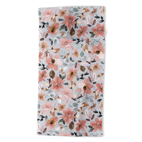 Ninola Design Serenity flowers Blue Romance Beach Towel