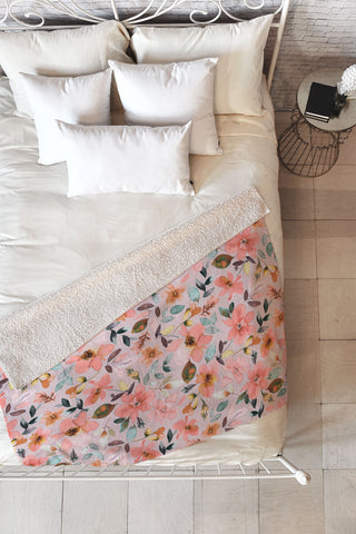 Ninola Design Serenity flowers Pink Romance Fleece Throw Blanket