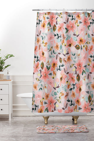 Ninola Design Serenity flowers Pink Romance Shower Curtain And Mat