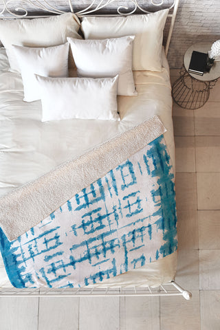Ninola Design Shibori Checks Stripes Fleece Throw Blanket