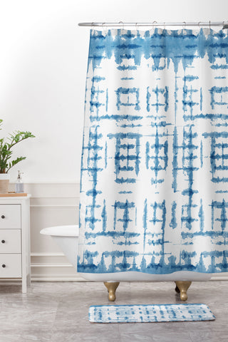 Ninola Design Shibori Checks Stripes Shower Curtain And Mat