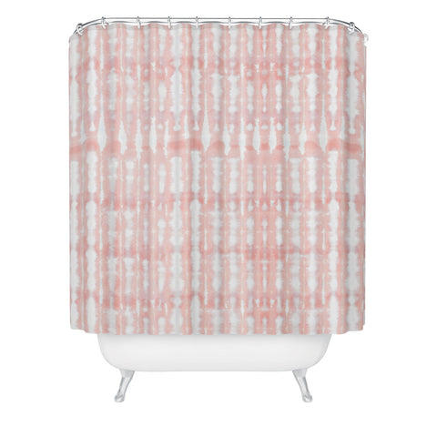 Ninola Design Shibori Plaids Stripes Coral Shower Curtain
