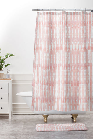 Ninola Design Shibori Plaids Stripes Coral Shower Curtain And Mat